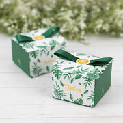 25 Monstera Leaf Print Favor Gift Boxes with Satin Ribbon Bow - Green BOX_2X2_FLOR01_GRN