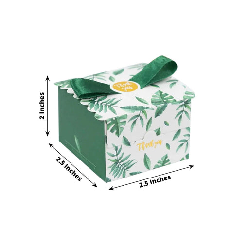 25 Monstera Leaf Print Favor Gift Boxes with Satin Ribbon Bow - Green BOX_2X2_FLOR01_GRN