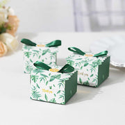 25 Monstera Leaf Print Favor Gift Boxes with Satin Ribbon Bow - Green BOX_2X2_FLOR01_GRN