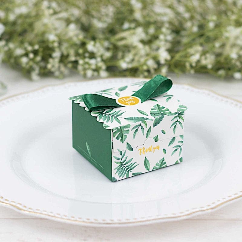 25 Monstera Leaf Print Favor Gift Boxes with Satin Ribbon Bow - Green BOX_2X2_FLOR01_GRN