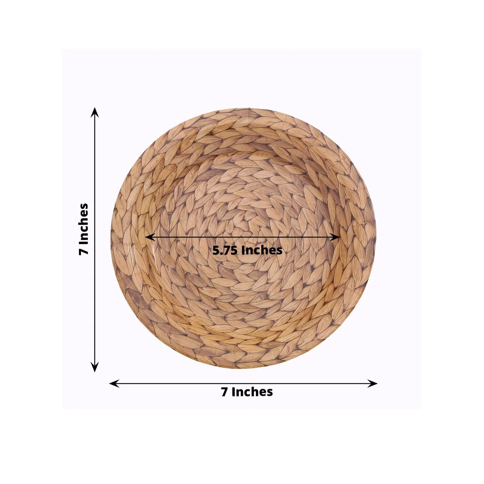 25 Natural Paper Dinner Plates with Woven Rattan Print