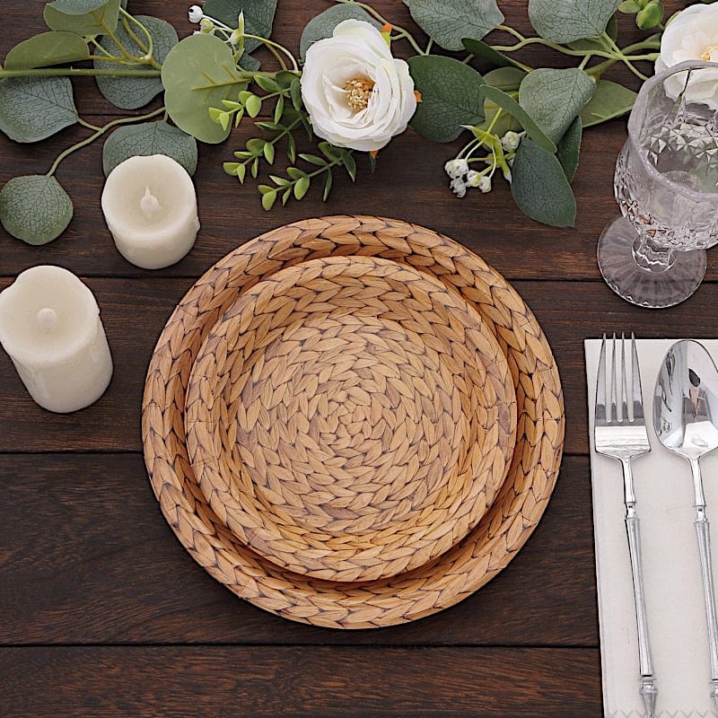 25 Natural Paper Dinner Plates with Woven Rattan Print