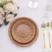 25 Natural Paper Dinner Plates with Woven Rattan Print