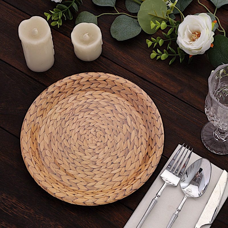 25 Natural Paper Dinner Plates with Woven Rattan Print