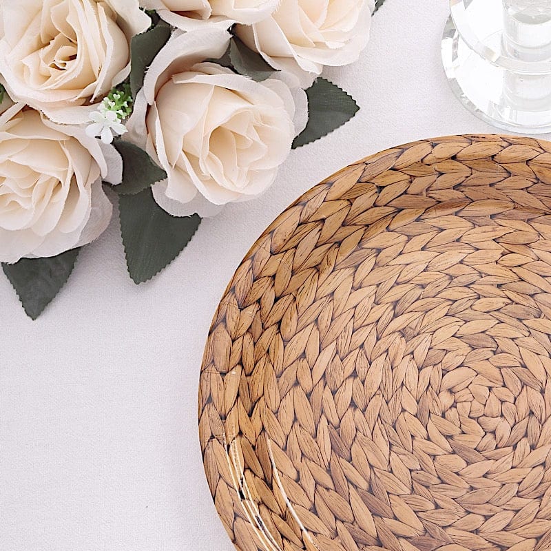 25 Natural Paper Dinner Plates with Woven Rattan Print