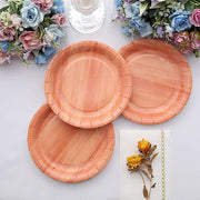 25 Natural Wood Grain Design Round Paper Plates - Disposable Tableware