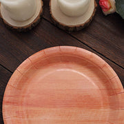 25 Natural Wood Grain Design Round Paper Plates - Disposable Tableware