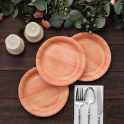 25 Natural Wood Grain Design Round Paper Plates - Disposable Tableware