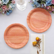 25 Natural Wood Grain Design Round Paper Plates - Disposable Tableware