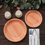 25 Natural Wood Grain Design Round Paper Plates - Disposable Tableware