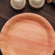 25 Natural Wood Grain Design Round Paper Plates - Disposable Tableware