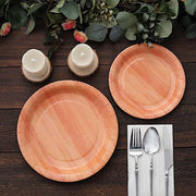 25 Natural Wood Grain Design Round Paper Plates - Disposable Tableware