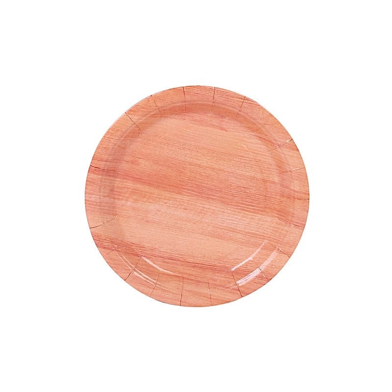 25 Natural Wood Grain Design Round Paper Plates - Disposable Tableware DSP_PPR0026_7_BRN