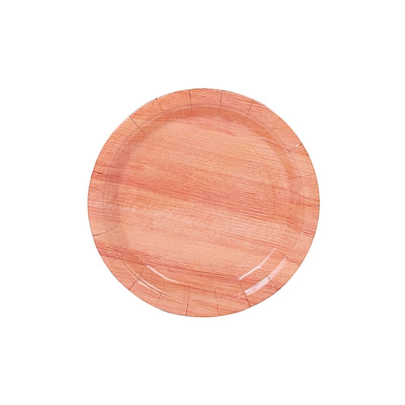 25 Natural Wood Grain Design Round Paper Plates - Disposable Tableware DSP_PPR0026_7_BRN