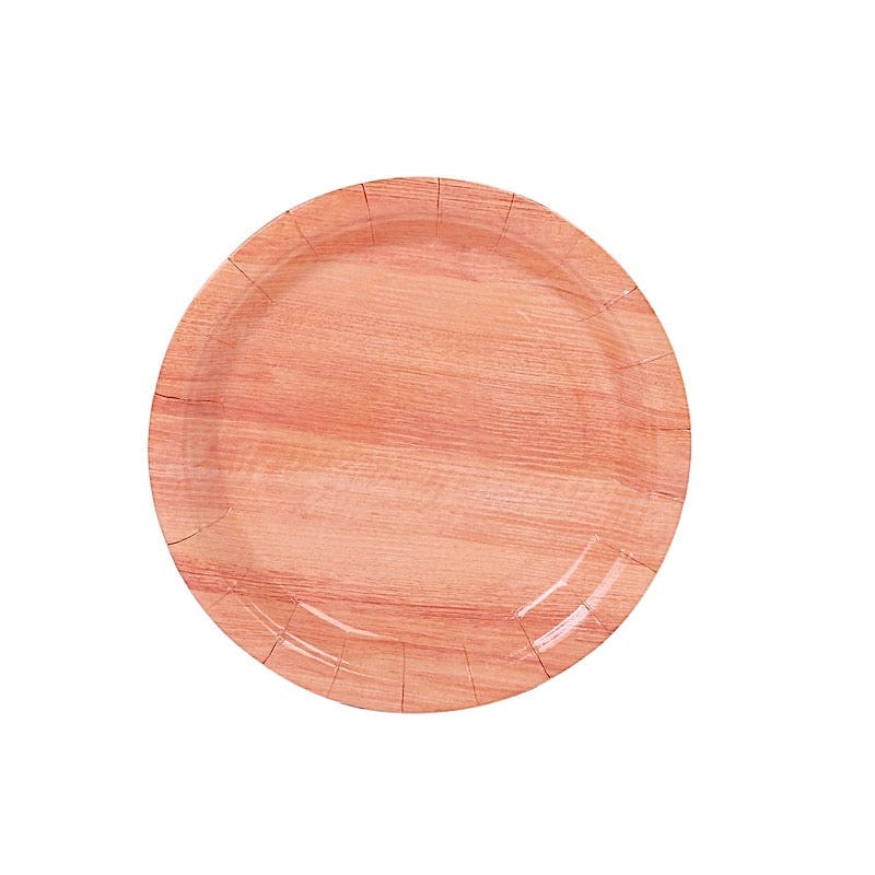 25 Natural Wood Grain Design Round Paper Plates - Disposable Tableware DSP_PPR0026_9_BRN