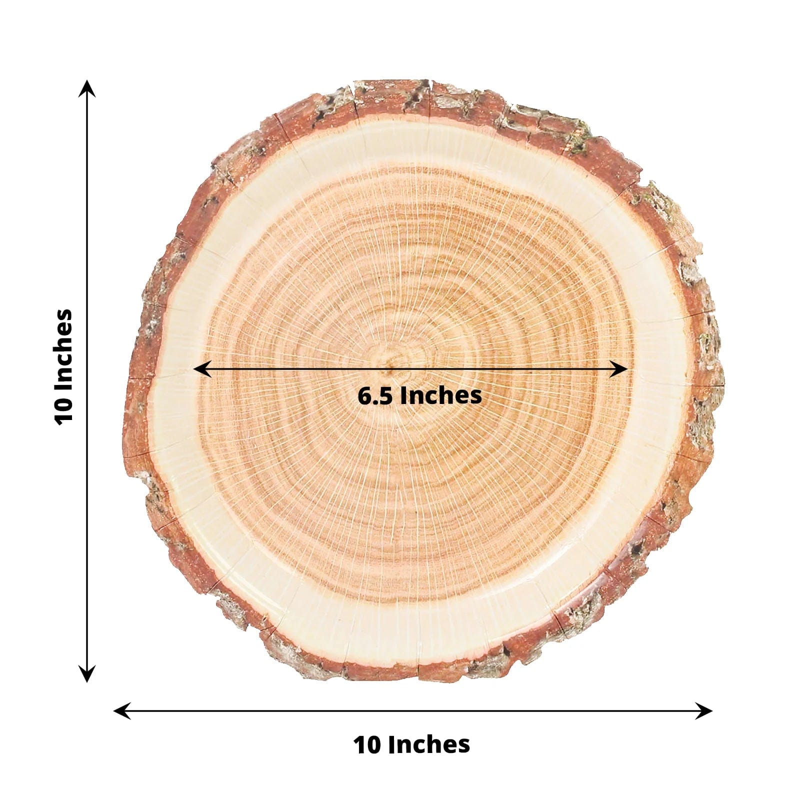 25 Natural Wood Slice Design Round Paper Plates - Disposable Tableware