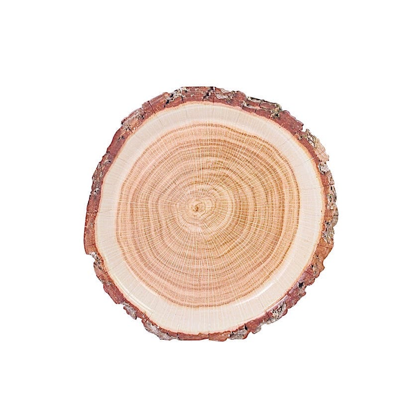 25 Natural Wood Slice Design Round Paper Plates - Disposable Tableware