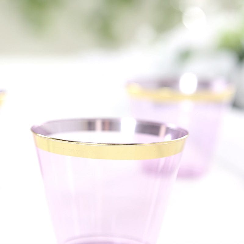 25 Pack 9 oz Plastiс Party Cups with Gold Rim - Disposable Tumblers