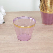 25 Pack 9 oz Plastiс Party Cups with Gold Rim - Disposable Tumblers