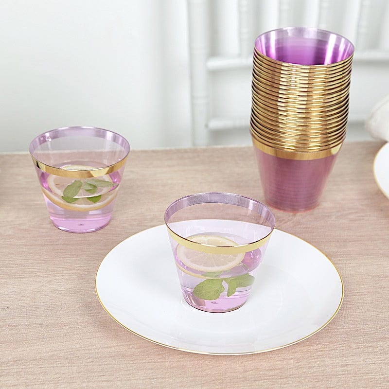 25 Pack 9 oz Plastiс Party Cups with Gold Rim - Disposable Tumblers