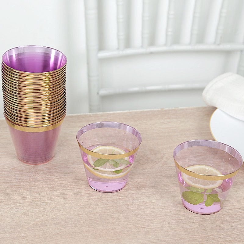 25 Pack 9 oz Plastiс Party Cups with Gold Rim - Disposable Tumblers