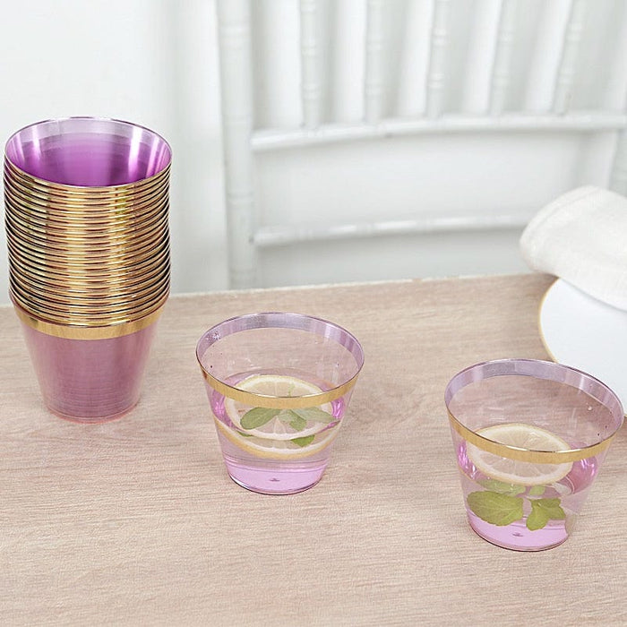 25 Pack 9 oz Plastiс Party Cups with Gold Rim - Disposable Tumblers