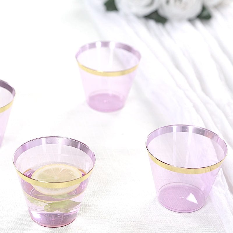 25 Pack 9 oz Plastiс Party Cups with Gold Rim - Disposable Tumblers
