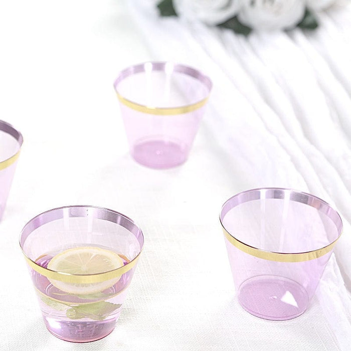 25 Pack 9 oz Plastiс Party Cups with Gold Rim - Disposable Tumblers