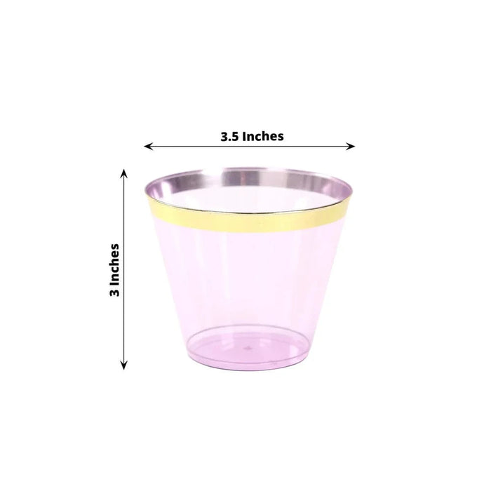 25 Pack 9 oz Plastiс Party Cups with Gold Rim - Disposable Tumblers