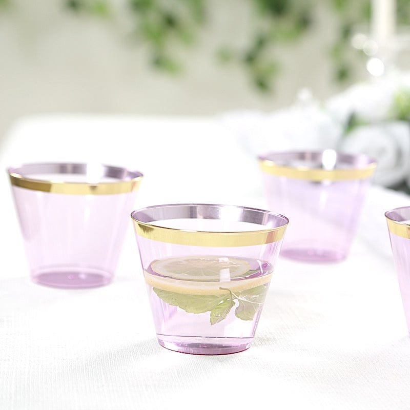 25 Pack 9 oz Plastiс Party Cups with Gold Rim - Disposable Tumblers