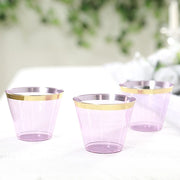 25 Pack 9 oz Plastiс Party Cups with Gold Rim - Disposable Tumblers