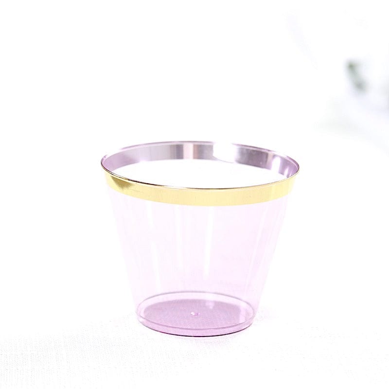 25 Pack 9 oz Plastiс Party Cups with Gold Rim - Disposable Tumblers