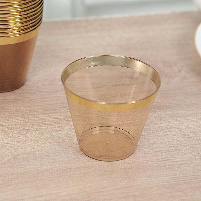 25 Pack 9 oz Plastiс Party Cups with Gold Rim - Disposable Tumblers
