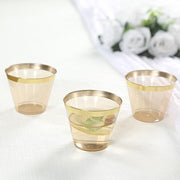25 Pack 9 oz Plastiс Party Cups with Gold Rim - Disposable Tumblers