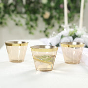 25 Pack 9 oz Plastiс Party Cups with Gold Rim - Disposable Tumblers