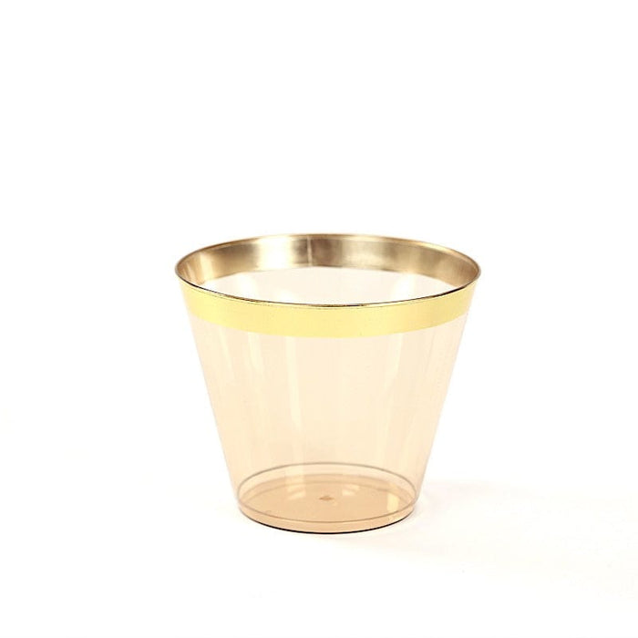 25 Pack 9 oz Plastiс Party Cups with Gold Rim - Disposable Tumblers