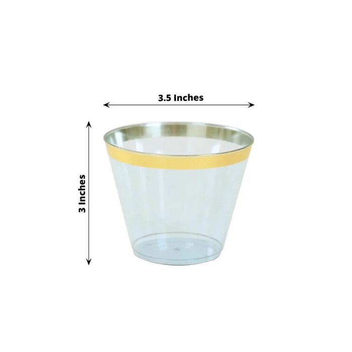 25 Pack 9 oz Plastiс Party Cups with Gold Rim - Disposable Tumblers