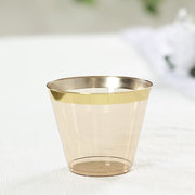 25 Pack 9 oz Plastiс Party Cups with Gold Rim - Disposable Tumblers