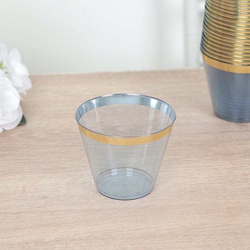 25 Pack 9 oz Plastiс Party Cups with Gold Rim - Disposable Tumblers