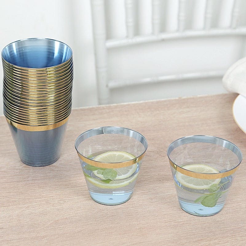 25 Pack 9 oz Plastiс Party Cups with Gold Rim - Disposable Tumblers