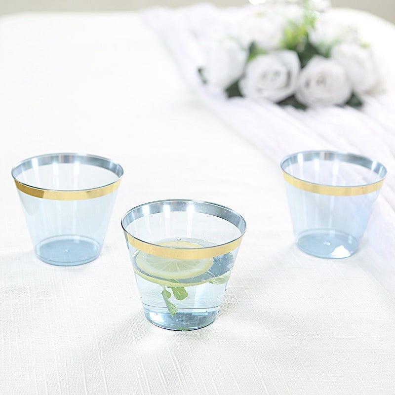 25 Pack 9 oz Plastiс Party Cups with Gold Rim - Disposable Tumblers