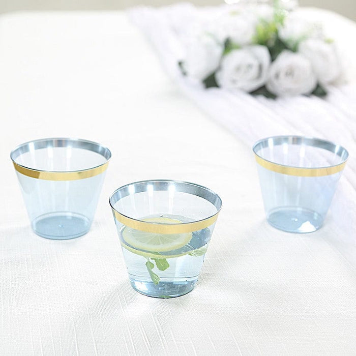 25 Pack 9 oz Plastiс Party Cups with Gold Rim - Disposable Tumblers