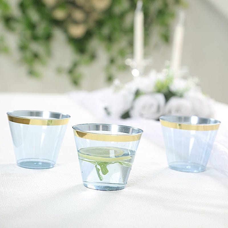 25 Pack 9 oz Plastiс Party Cups with Gold Rim - Disposable Tumblers