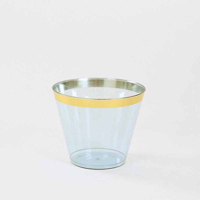 25 Pack 9 oz Plastiс Party Cups with Gold Rim - Disposable Tumblers