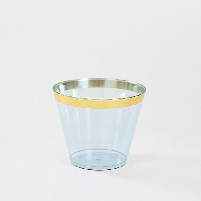 25 Pack 9 oz Plastiс Party Cups with Gold Rim - Disposable Tumblers