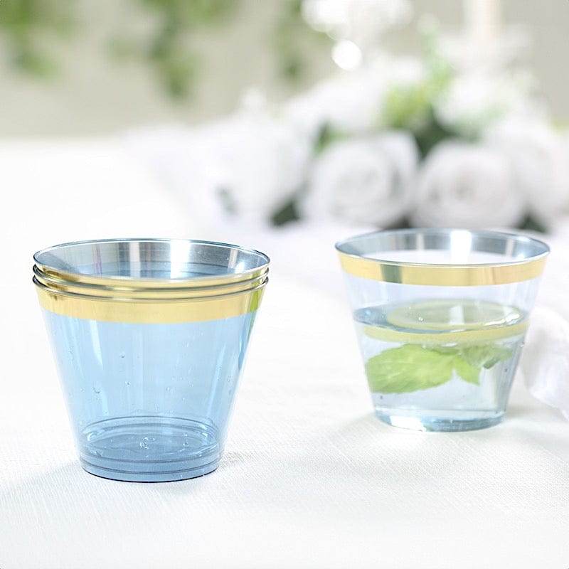 25 Pack 9 oz Plastiс Party Cups with Gold Rim - Disposable Tumblers