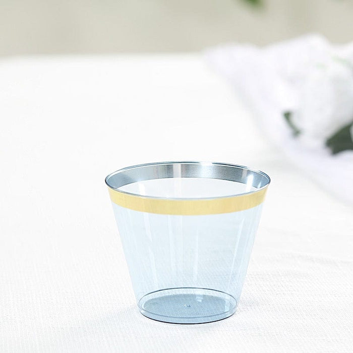 25 Pack 9 oz Plastiс Party Cups with Gold Rim - Disposable Tumblers