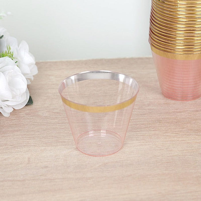 25 Pack 9 oz Plastiс Party Cups with Gold Rim - Disposable Tumblers