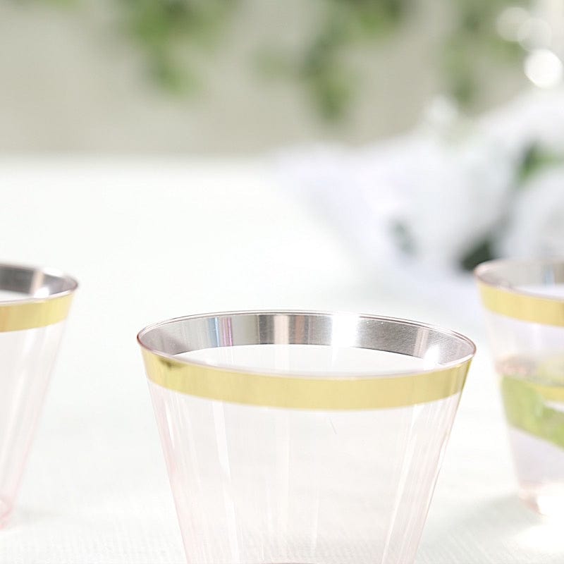 25 Pack 9 oz Plastiс Party Cups with Gold Rim - Disposable Tumblers