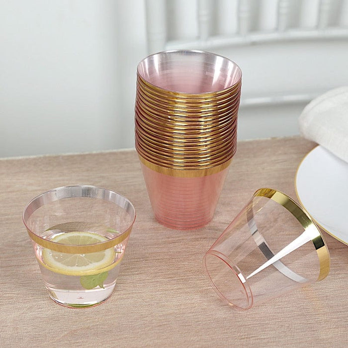 25 Pack 9 oz Plastiс Party Cups with Gold Rim - Disposable Tumblers